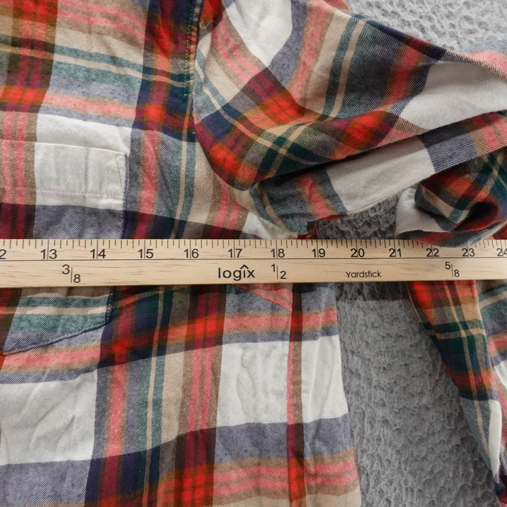 J‎ Crew Flannel Shirt Plaid Button Up Medium Red Navy Beige Mens Casual Cotton